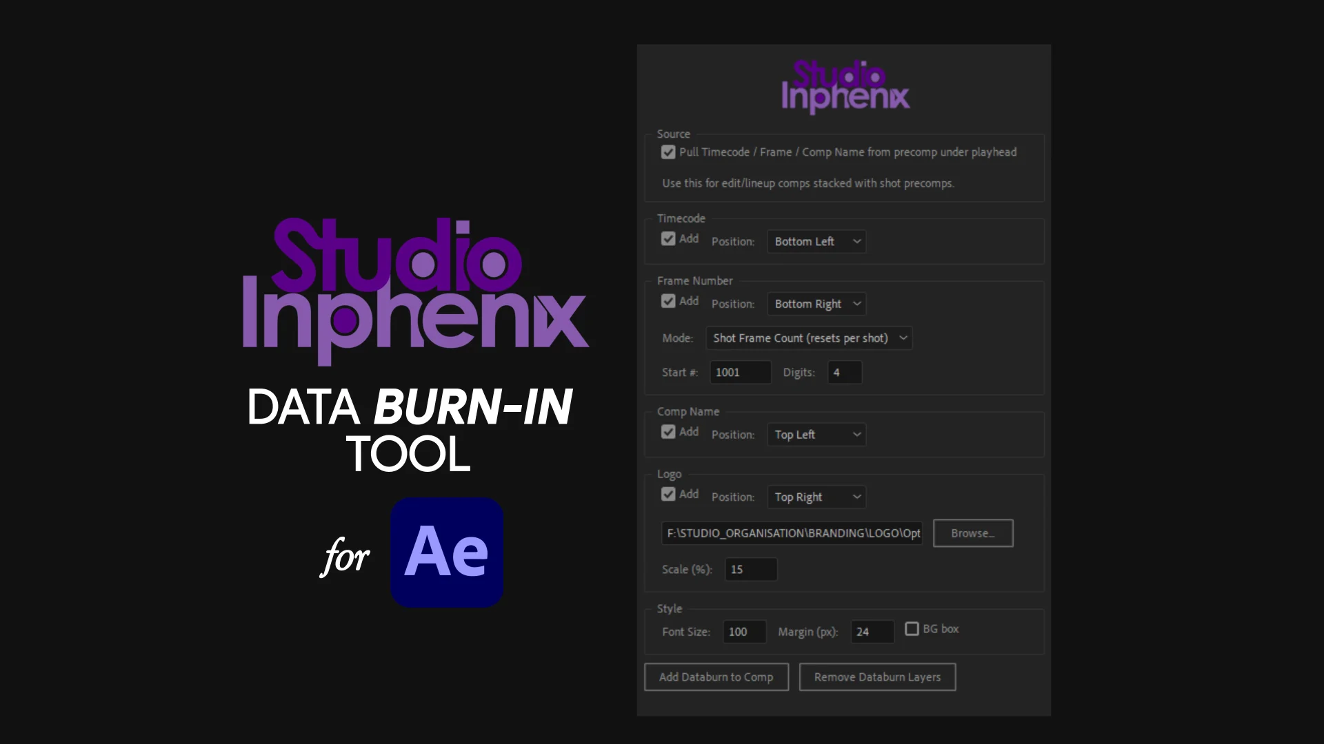 After Effects Data Burn-in Tool for Production Studios